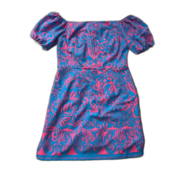 Lilly Pulitzer Pants - Lilly Pulitzer Romper Size 6 Blue Pink Tropical Print Short Sleeve Preppy